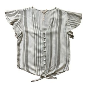 2/$30 SIM & SAM S NWT V-neck Button Down Flutter Cap Sleeve Tie Waist Rayon Top
